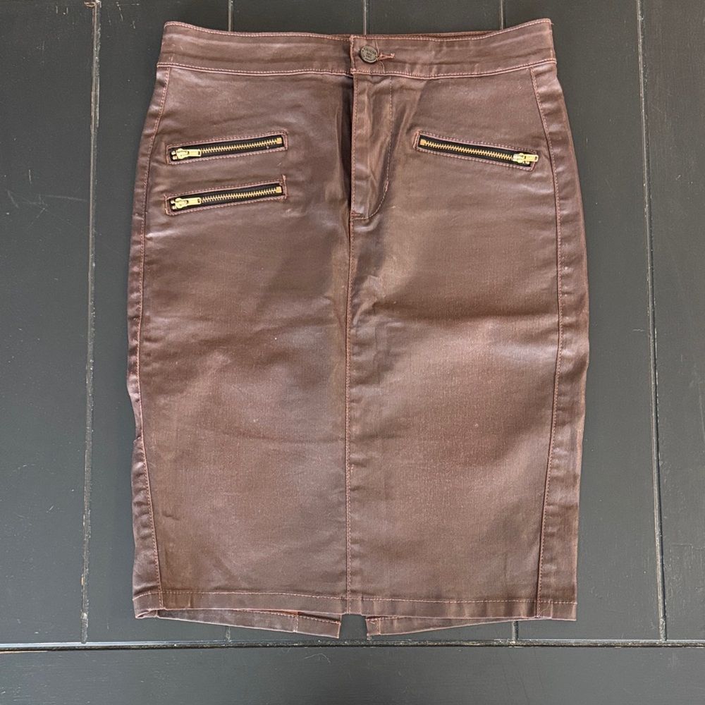 Guess Brown Pencil Skirt with Gold Zippers